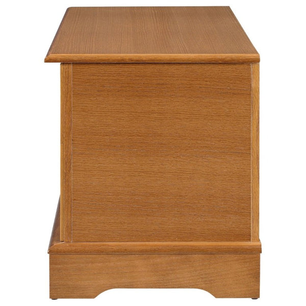 English Elm Honey Finished Aromatic Cedar Storage Chest with Carved Floral Motif and Scalloped Base B2777P536414