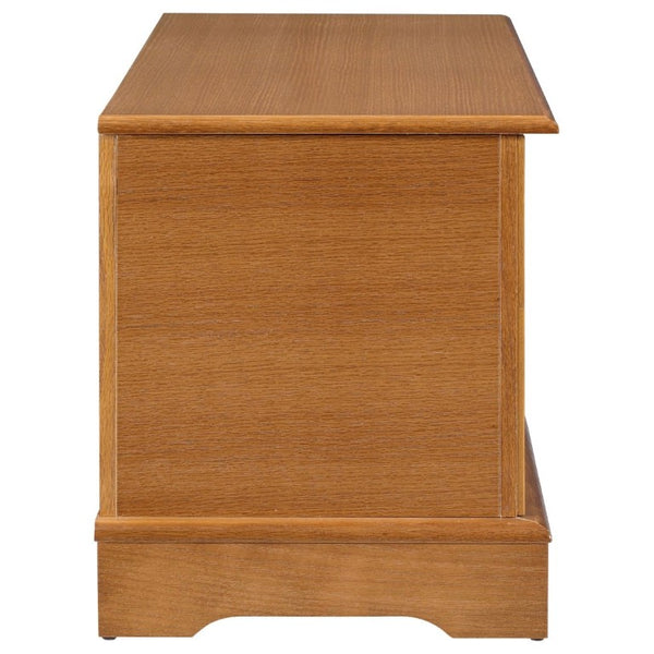 English Elm Honey Finished Aromatic Cedar Storage Chest with Carved Floral Motif and Scalloped Base B2777P536414