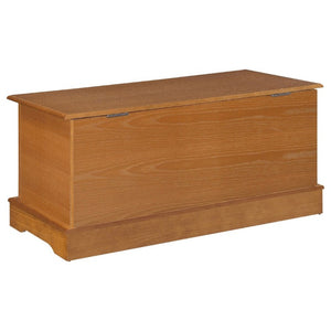 English Elm Honey Finished Aromatic Cedar Storage Chest with Carved Floral Motif and Scalloped Base B2777P536414