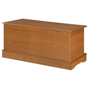 English Elm Honey Finished Aromatic Cedar Storage Chest with Carved Floral Motif and Scalloped Base B2777P536414