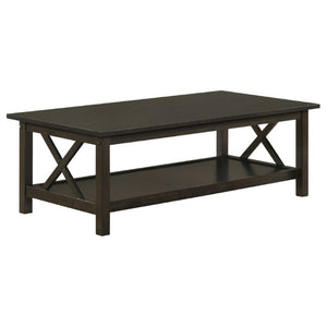 English Elm Dark Merlot 3 Piece Coffee and End Table Set with X Frame Design Open Shelves B2777P536415