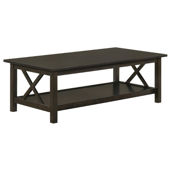 English Elm Dark Merlot 3 Piece Coffee and End Table Set with X Frame Design Open Shelves B2777P536415