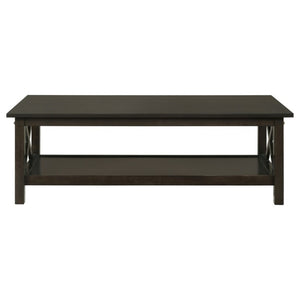 English Elm Dark Merlot 3 Piece Coffee and End Table Set with X Frame Design Open Shelves B2777P536415