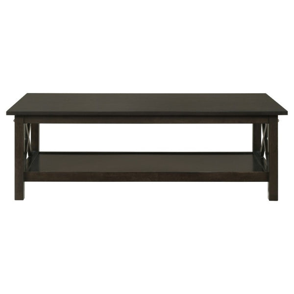 English Elm Dark Merlot 3 Piece Coffee and End Table Set with X Frame Design Open Shelves B2777P536415