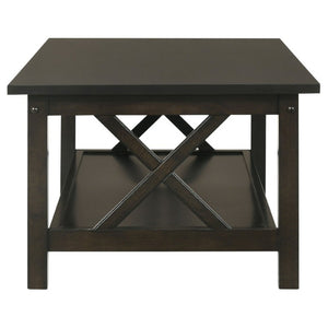 English Elm Dark Merlot 3 Piece Coffee and End Table Set with X Frame Design Open Shelves B2777P536415