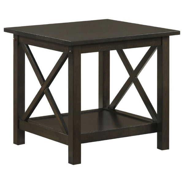 English Elm Dark Merlot 3 Piece Coffee and End Table Set with X Frame Design Open Shelves B2777P536415