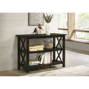 English Elm Deep Merlot Finish Console Table with X Panel Design and Two Open Storage Shelves B2777P536416