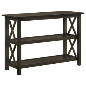 English Elm Deep Merlot Finish Console Table with X Panel Design and Two Open Storage Shelves B2777P536416