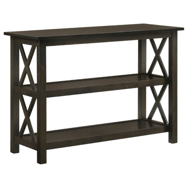 English Elm Deep Merlot Finish Console Table with X Panel Design and Two Open Storage Shelves B2777P536416