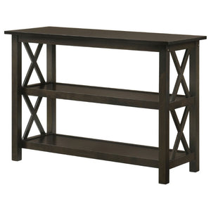 English Elm Deep Merlot Finish Console Table with X Panel Design and Two Open Storage Shelves B2777P536416