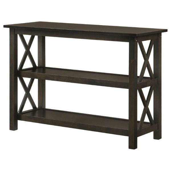 English Elm Deep Merlot Finish Console Table with X Panel Design and Two Open Storage Shelves B2777P536416