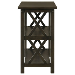 English Elm Deep Merlot Finish Console Table with X Panel Design and Two Open Storage Shelves B2777P536416