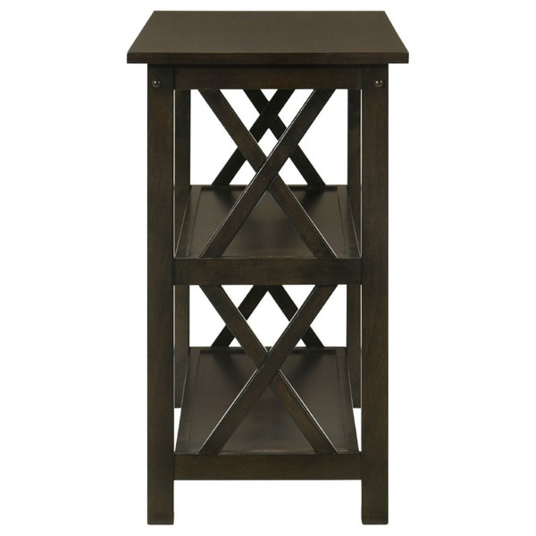 English Elm Deep Merlot Finish Console Table with X Panel Design and Two Open Storage Shelves B2777P536416