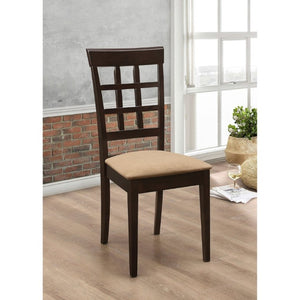 English Elm Cappuccino Hardwood Lattice Back Dining Chairs with Beige Upholstered Seats Set of Two B2777P536421
