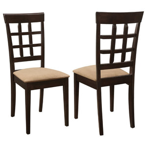 English Elm Cappuccino Hardwood Lattice Back Dining Chairs with Beige Upholstered Seats Set of Two B2777P536421