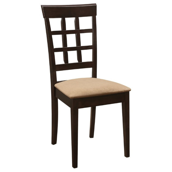 English Elm Cappuccino Hardwood Lattice Back Dining Chairs with Beige Upholstered Seats Set of Two B2777P536421