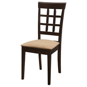 English Elm Cappuccino Hardwood Lattice Back Dining Chairs with Beige Upholstered Seats Set of Two B2777P536421