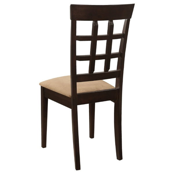 English Elm Cappuccino Hardwood Lattice Back Dining Chairs with Beige Upholstered Seats Set of Two B2777P536421
