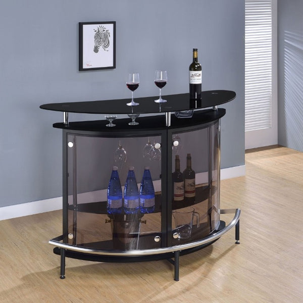 English Elm Strick Bolton Matte Black Open Shelf Bar Cabinet with Glass Top for Entertaining B2777P536424