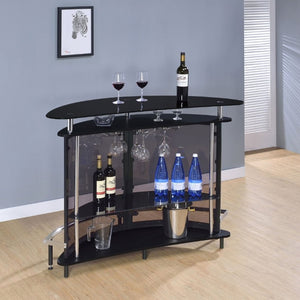 English Elm Strick Bolton Matte Black Open Shelf Bar Cabinet with Glass Top for Entertaining B2777P536424