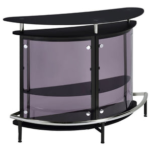 English Elm Strick Bolton Matte Black Open Shelf Bar Cabinet with Glass Top for Entertaining B2777P536424