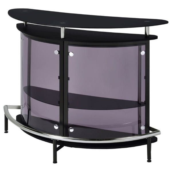 English Elm Strick Bolton Matte Black Open Shelf Bar Cabinet with Glass Top for Entertaining B2777P536424