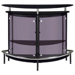 English Elm Strick Bolton Matte Black Open Shelf Bar Cabinet with Glass Top for Entertaining B2777P536424