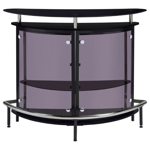 English Elm Strick Bolton Matte Black Open Shelf Bar Cabinet with Glass Top for Entertaining B2777P536424