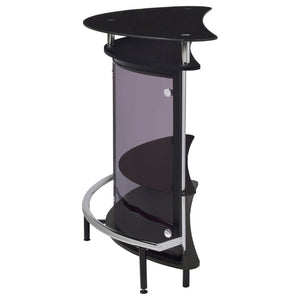 English Elm Strick Bolton Matte Black Open Shelf Bar Cabinet with Glass Top for Entertaining B2777P536424