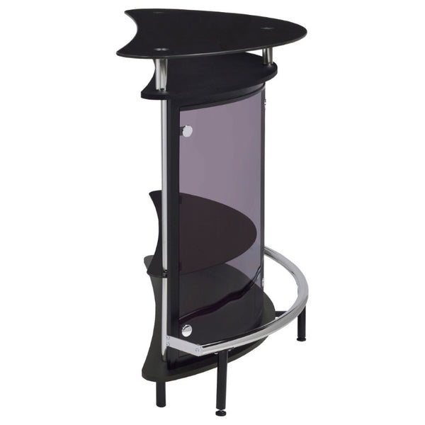 English Elm Strick Bolton Matte Black Open Shelf Bar Cabinet with Glass Top for Entertaining B2777P536424