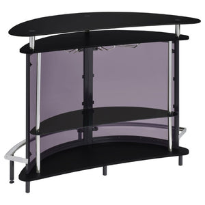 English Elm Strick Bolton Matte Black Open Shelf Bar Cabinet with Glass Top for Entertaining B2777P536424