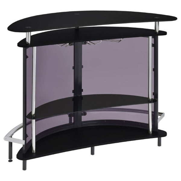English Elm Strick Bolton Matte Black Open Shelf Bar Cabinet with Glass Top for Entertaining B2777P536424