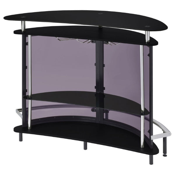 English Elm Strick Bolton Matte Black Open Shelf Bar Cabinet with Glass Top for Entertaining B2777P536424