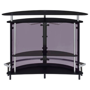 English Elm Strick Bolton Matte Black Open Shelf Bar Cabinet with Glass Top for Entertaining B2777P536424