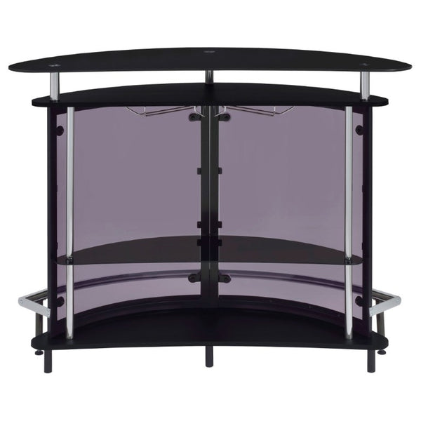 English Elm Strick Bolton Matte Black Open Shelf Bar Cabinet with Glass Top for Entertaining B2777P536424