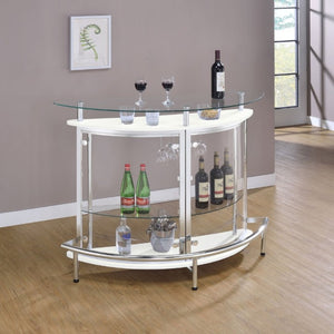 English Elm Strick Freestanding White Bar Cabinet with Glass Top for Modern Dining Spaces B2777P536425