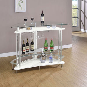 English Elm Strick Freestanding White Bar Cabinet with Glass Top for Modern Dining Spaces B2777P536425