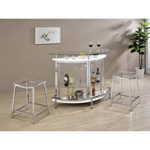 English Elm Strick Freestanding White Bar Cabinet with Glass Top for Modern Dining Spaces B2777P536425