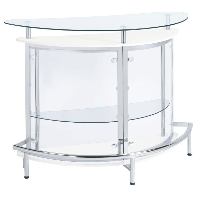 English Elm Strick Freestanding White Bar Cabinet with Glass Top for Modern Dining Spaces B2777P536425