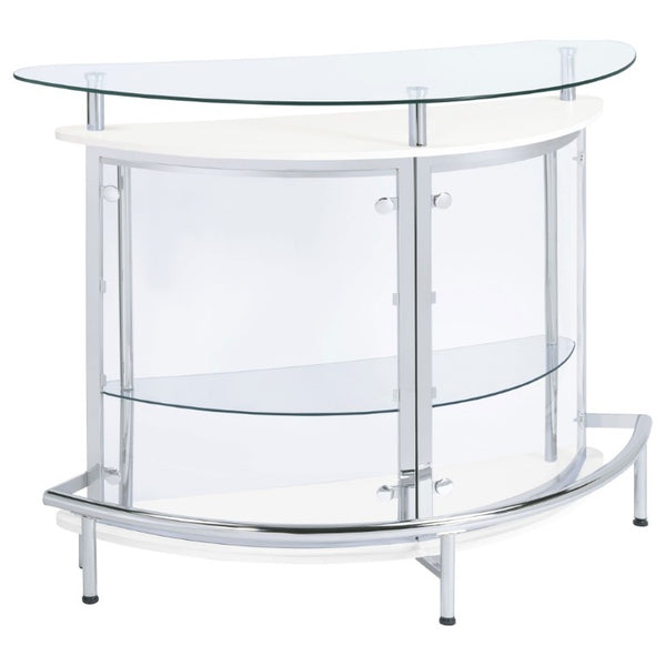 English Elm Strick Freestanding White Bar Cabinet with Glass Top for Modern Dining Spaces B2777P536425