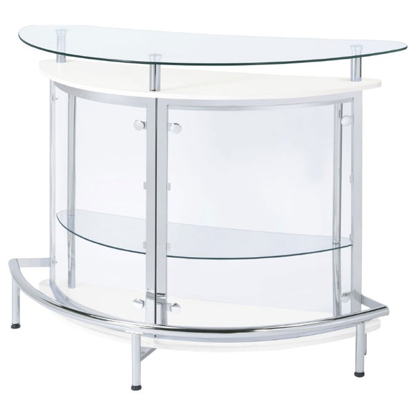 English Elm Strick Freestanding White Bar Cabinet with Glass Top for Modern Dining Spaces B2777P536425