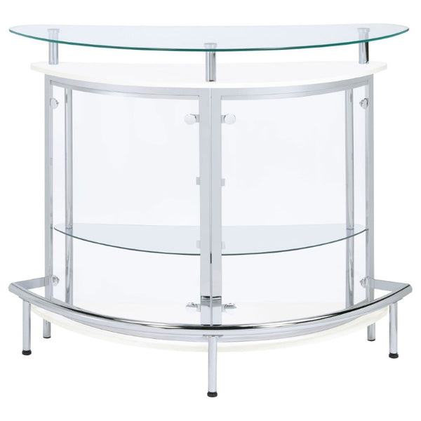English Elm Strick Freestanding White Bar Cabinet with Glass Top for Modern Dining Spaces B2777P536425