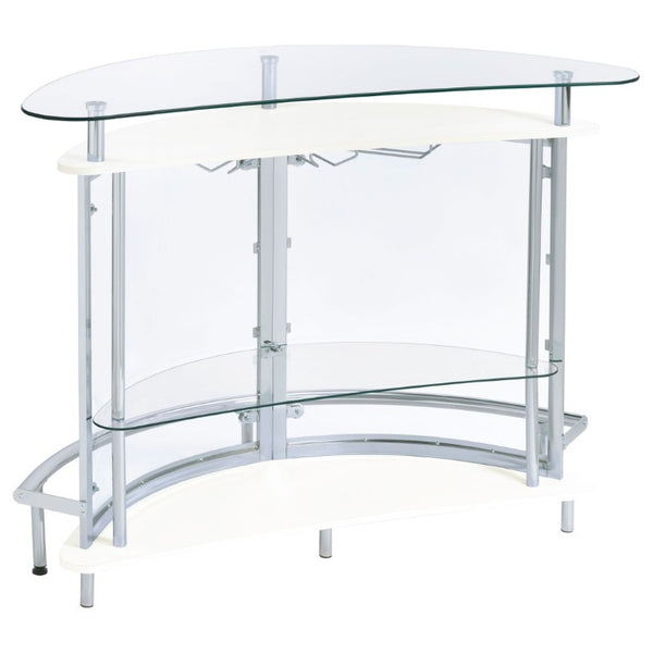 English Elm Strick Freestanding White Bar Cabinet with Glass Top for Modern Dining Spaces B2777P536425