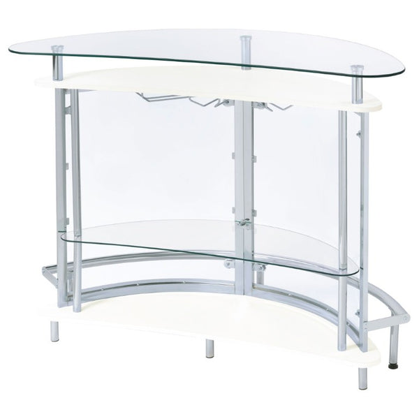 English Elm Strick Freestanding White Bar Cabinet with Glass Top for Modern Dining Spaces B2777P536425