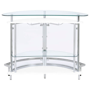 English Elm Strick Freestanding White Bar Cabinet with Glass Top for Modern Dining Spaces B2777P536425