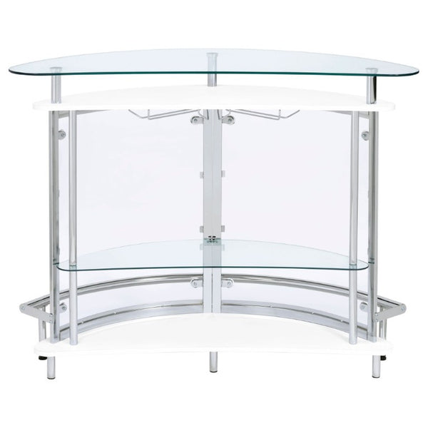 English Elm Strick Freestanding White Bar Cabinet with Glass Top for Modern Dining Spaces B2777P536425