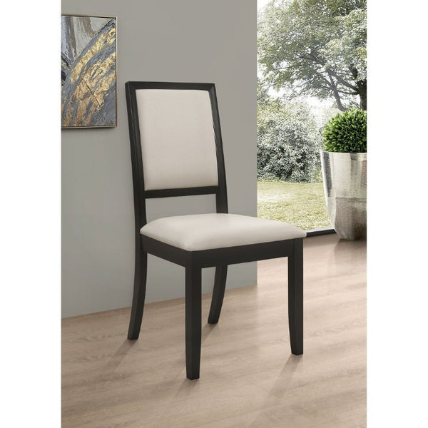 English Elm Cream Chenille Dining Side Chairs Set of Two with Distressed Black Hardwood Frame B2777P536426