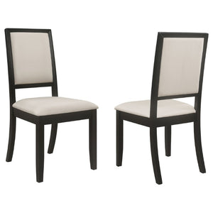 English Elm Cream Chenille Dining Side Chairs Set of Two with Distressed Black Hardwood Frame B2777P536426