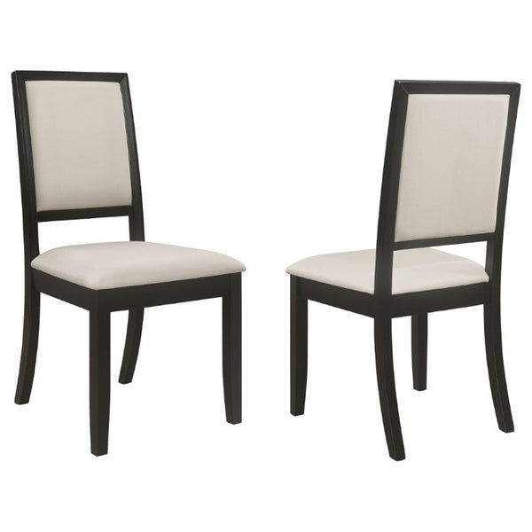 English Elm Cream Chenille Dining Side Chairs Set of Two with Distressed Black Hardwood Frame B2777P536426