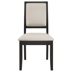 English Elm Cream Chenille Dining Side Chairs Set of Two with Distressed Black Hardwood Frame B2777P536426